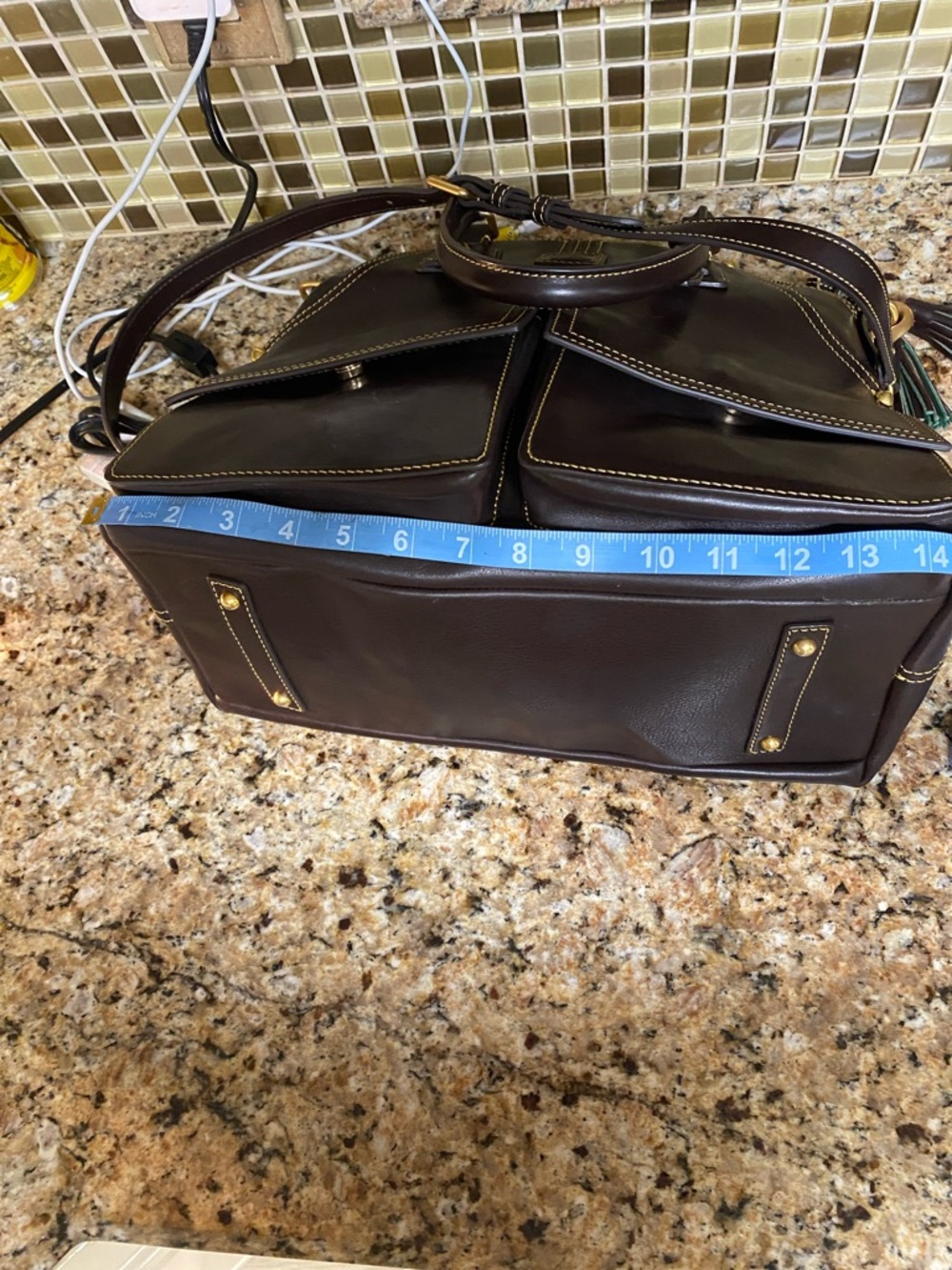 Dooney & Bourke Brown Leather Satchel with Tassel - Picture 6 of 7
